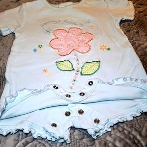 Miniwear Romper, 3/6 months, light blue body w/ Pink eyelet lace flower, cotton